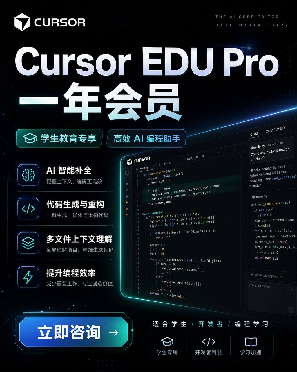 Cursor Pro一年 额度每月刷新
